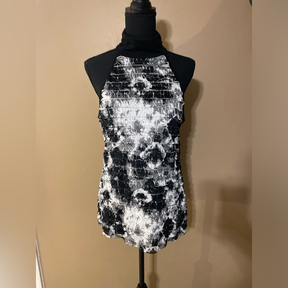 Black and white turtle neck tank top